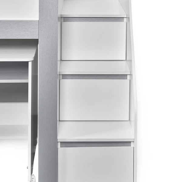 White ladder with multiple rungs on a white background