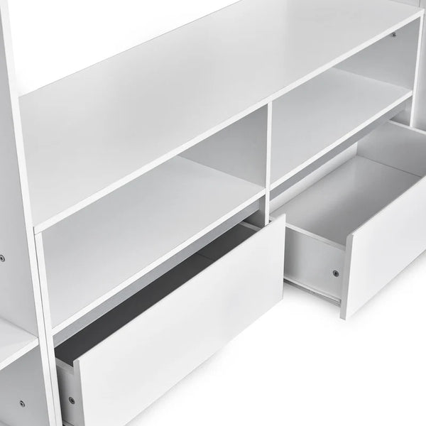 Gloria white and grey cabin bed open drawers  detail on white background
