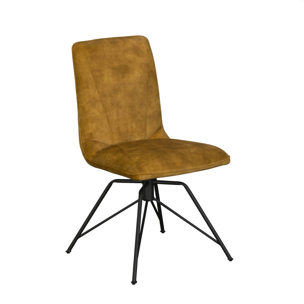 Gold chair with black metal legs on a white background