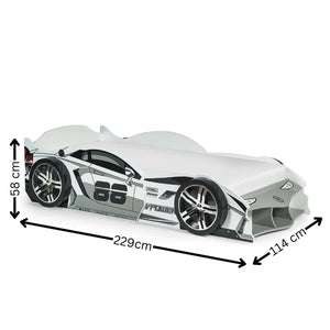 Grey racer bed rear dimensions white background