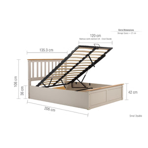 Bed frame with dimensions labeled on a white background