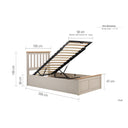 Dimensions of a bed frame with mattress and headboard on a white background
