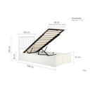 White bed frame with dimensions labeled on a white background