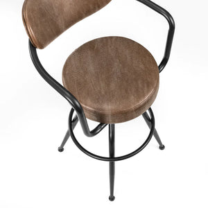 Bar stool with brown seat and backrest on a white background