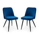 Two blue chairs with black legs on a white background