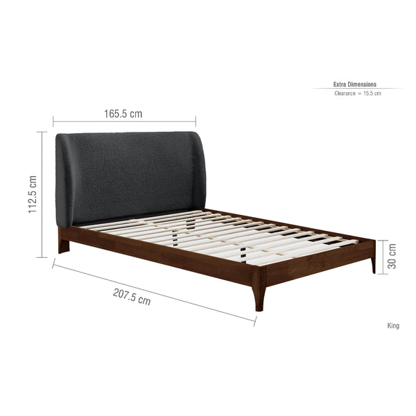 Bed frame with dimensions on a white background