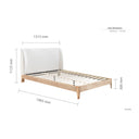 Wooden bed frame with dimensions labeled on a white background