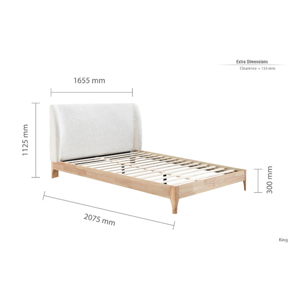 Bed frame with dimensions labeled on a white background