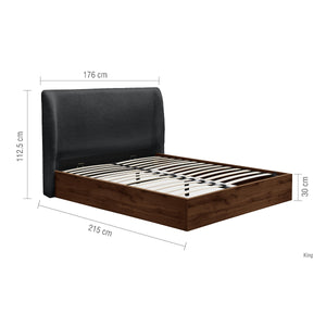 Bed with dimensions labeled on a white background