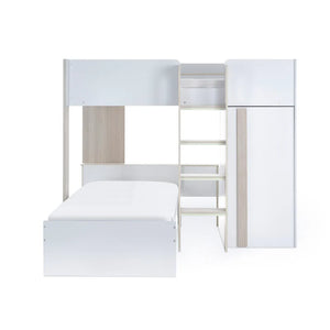 White bunk bed with ladder on a white background