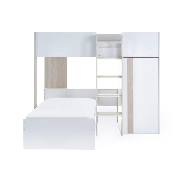 White bunk bed with ladder on a white background