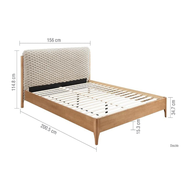 Bed with dimensions labeled on a white background