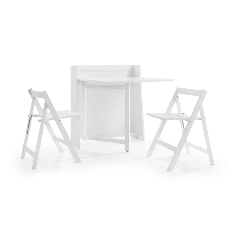 White desk with two matching chairs on a white background
