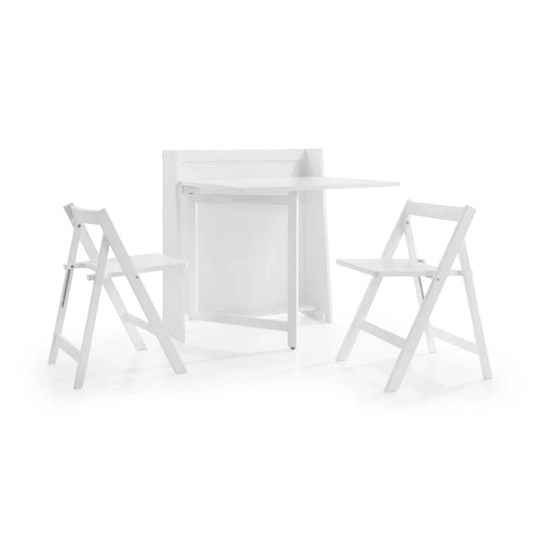 White desk with two matching chairs on a white background