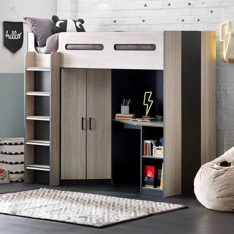 Hiro oak cabin bed white background