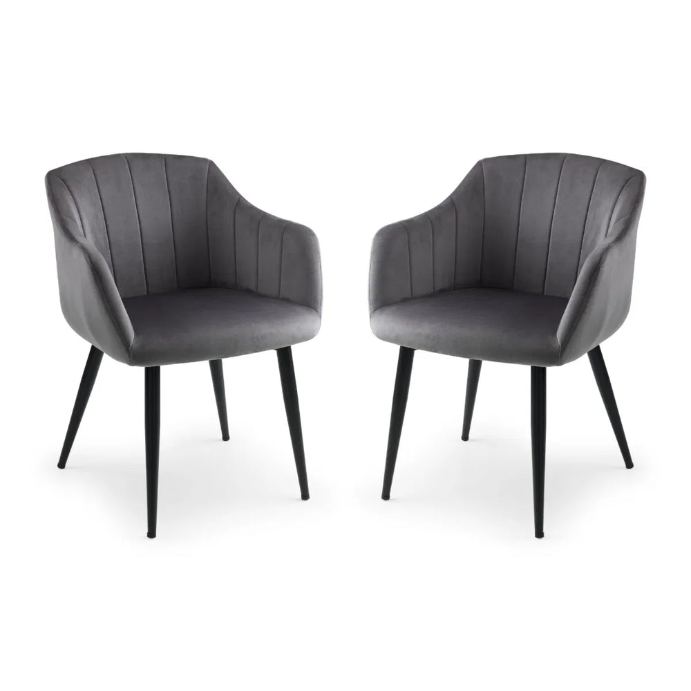Two gray armchairs with black legs on a white background