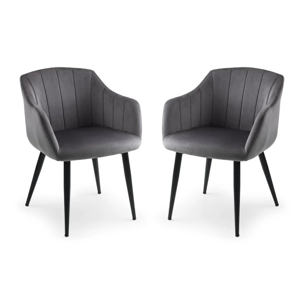 Two gray armchairs with black legs on a white background