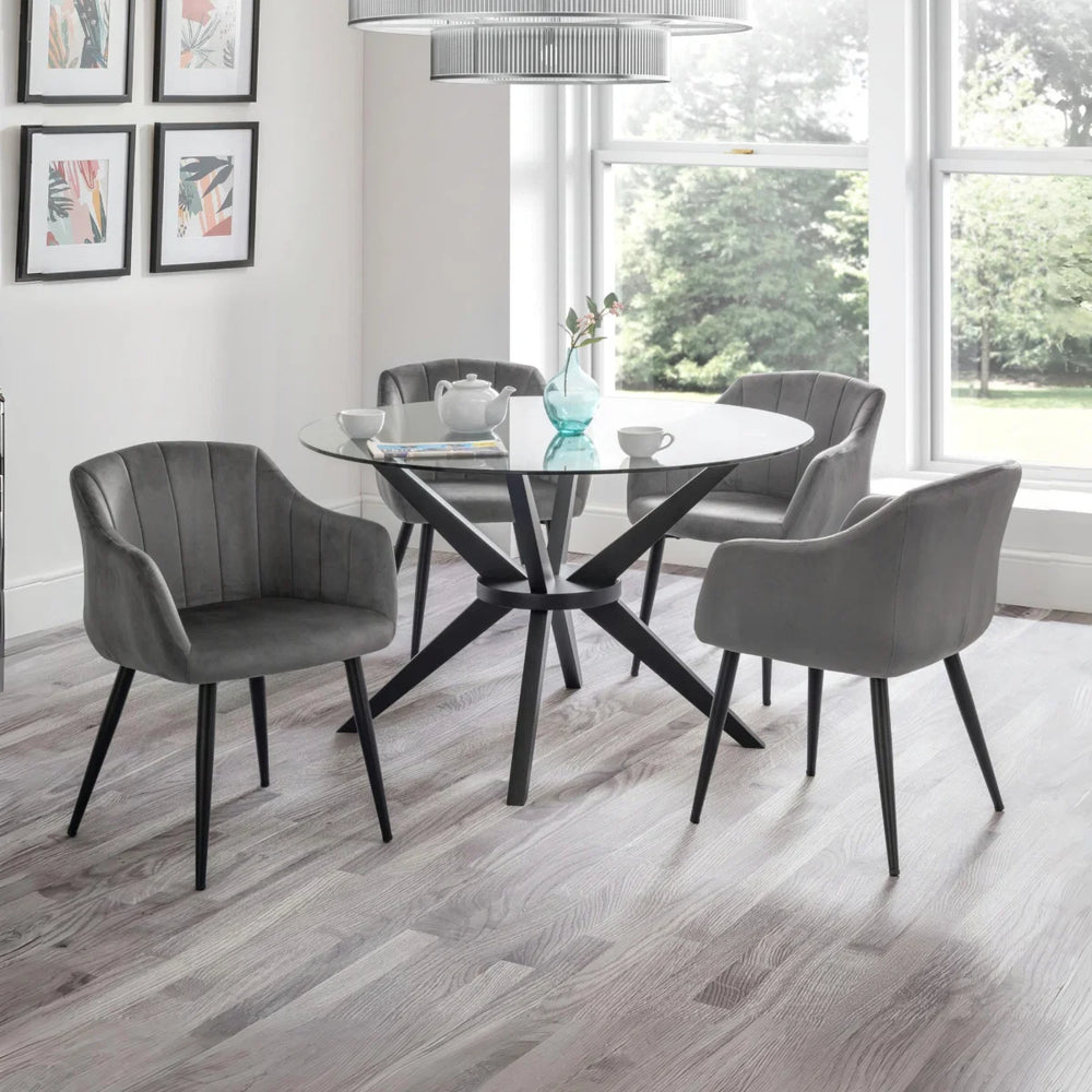 Two gray armchairs with black legs on a white background