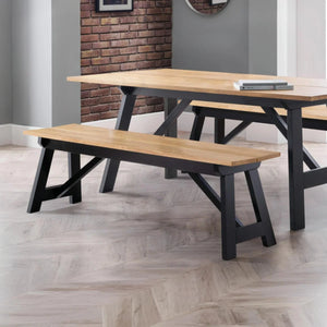Grey bench with table in roomshot