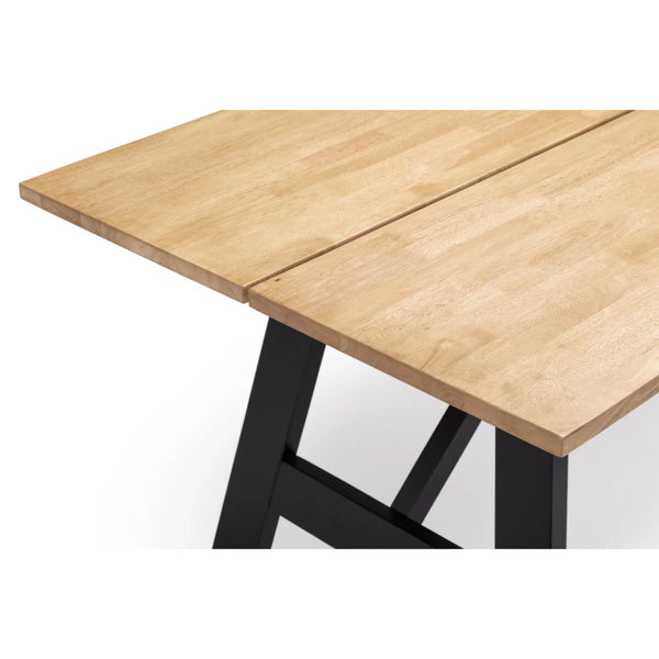 close up of wooden bench seat with grey legs