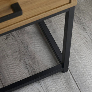 industrial style bedside cabinet on laminate floor