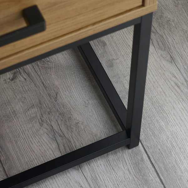 industrial style bedside cabinet on laminate floor