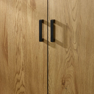 Wooden cabinet with black handles