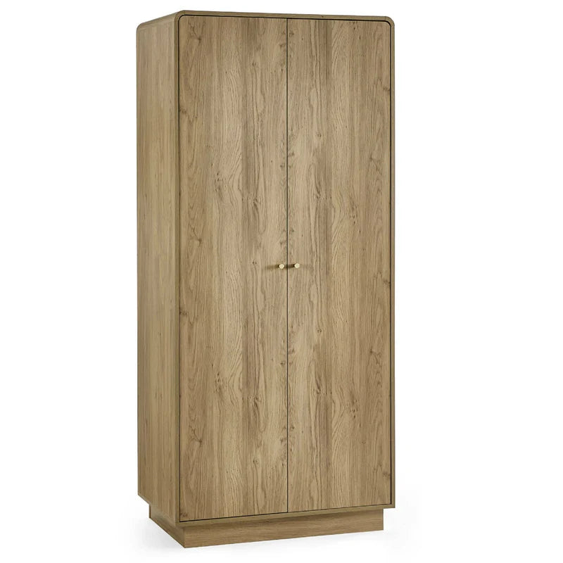 Wooden wardrobe with two doors on a white background