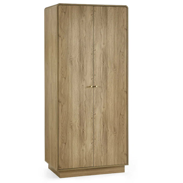 Wooden wardrobe with two doors on a white background