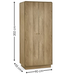 Wooden wardrobe with dimensions on a white background