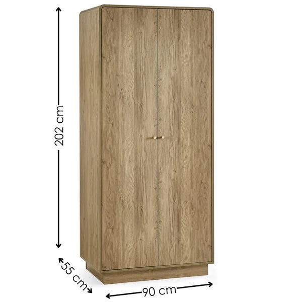 Wooden wardrobe with dimensions on a white background