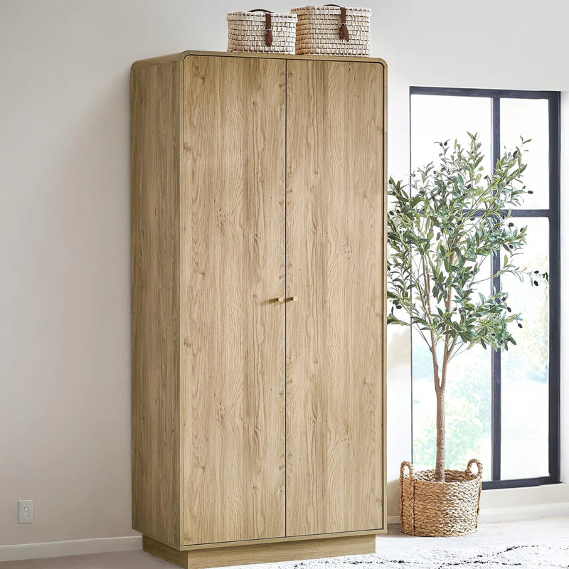 Wooden wardrobe with two doors on a white background