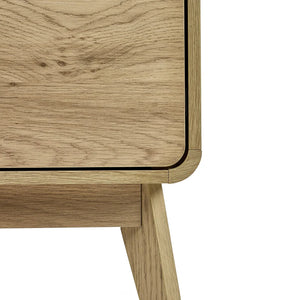 Wooden side table with a white background