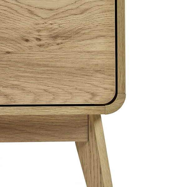 Wooden side table with a white background