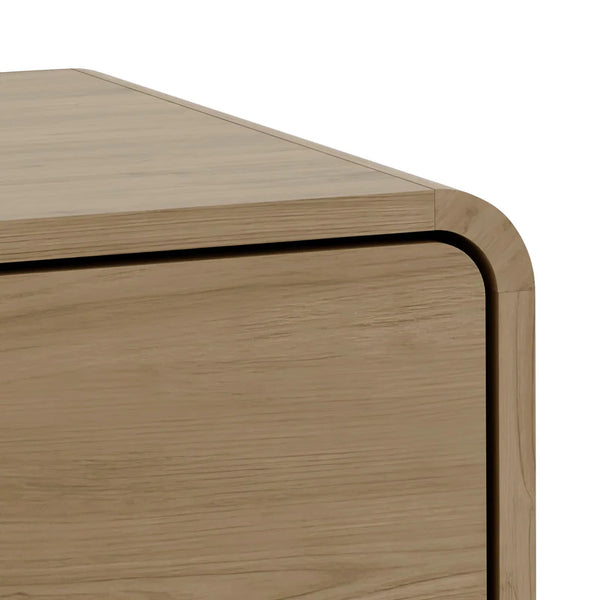 Close-up of a wooden side table with a white background