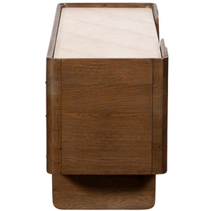 Wooden nightstand with white top on a white background