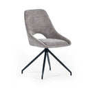 GREY DINING CHAIR WITH BLACK LEGS ON A WHITE BACKGROUND