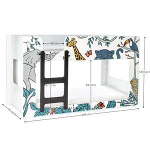 Children's playpen with animal illustrations and dimensions on a white background