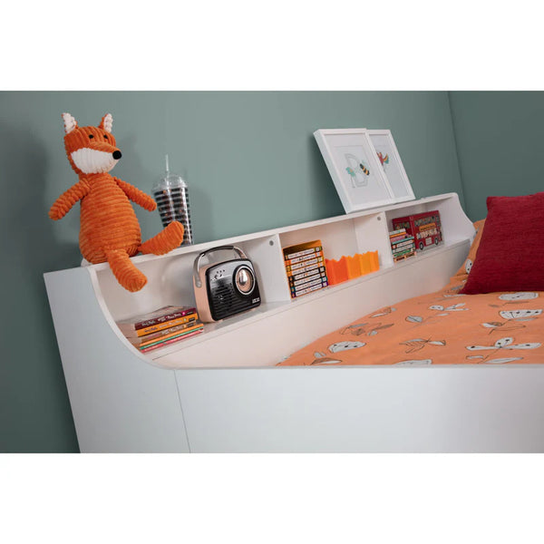 Juno white cabin bed shelf detail