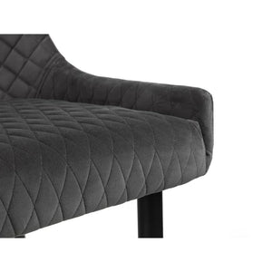 Lancaster Grey velvet quilted dining bench detail on white background