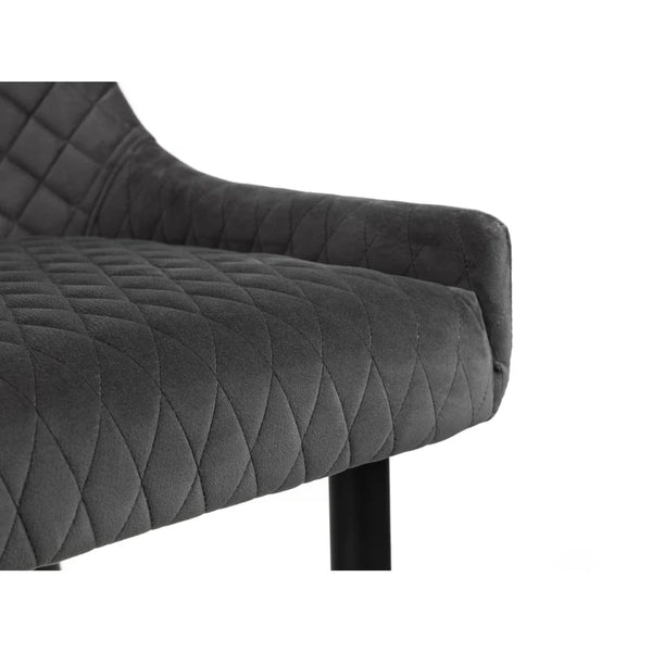Lancaster Grey velvet quilted dining bench detail on white background