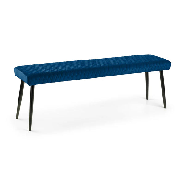 Blue bench with black legs on a white background