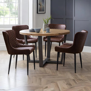 Lancaster brown quilted faux leather dining chairs and table roomshot
