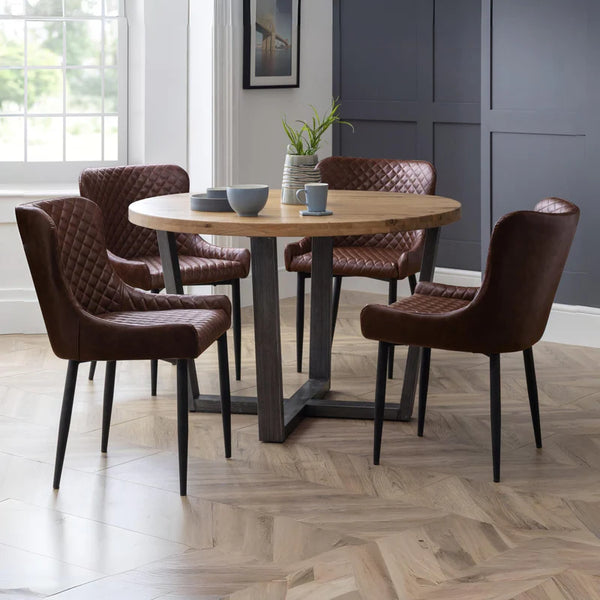 Lancaster brown quilted faux leather dining chairs and table roomshot