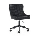 Black office chair with quilted design on a white background