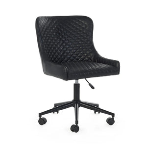 Black office chair with quilted design on a white background