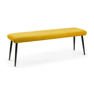 Yellow bench with black legs on a white background