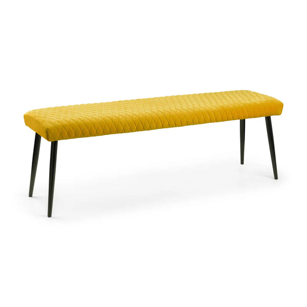 Yellow bench with black legs on a white background