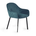 Teal armchair with black legs on a white background