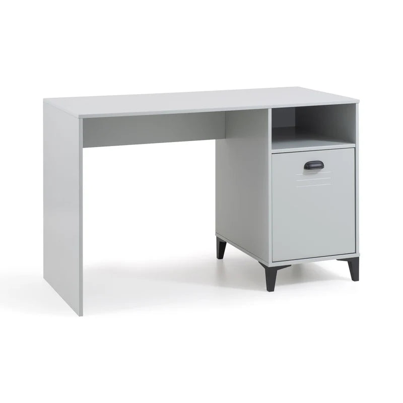 Grey office desk with a cabinet on a white background